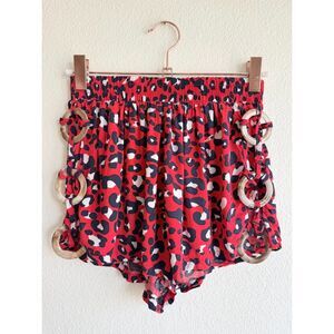 LF Millau Leopard Print Shorts with Tortoiseshell O Ring Detail in Red & Blue XS